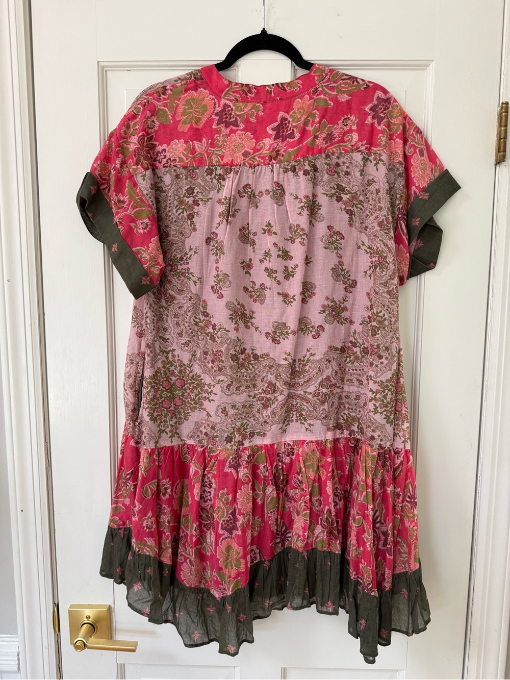 Free People Boho Floral Tiered Pink & Olive Mini Dress - Picture 2 of 4